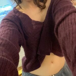 FREE PEOPLE 100% CASHMERE CROPPED MAROON SWEATER